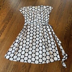 Banana Republic Women's Puff Sleeve Wrap Dress Polka Dot‎ Satin Size 8 EUC